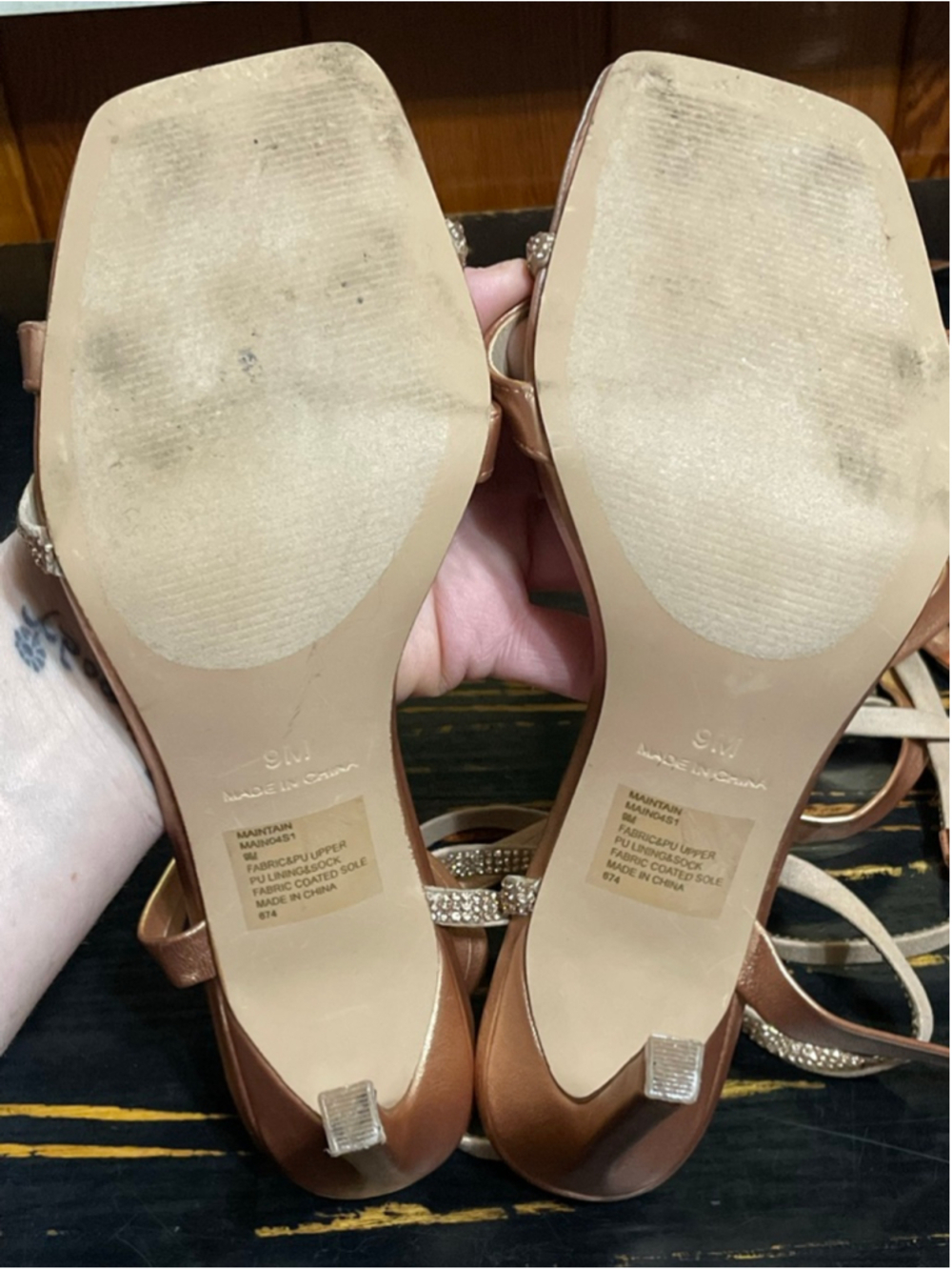 Women's size 9 Steve Madden Rose Gold Rhinestone Ankle Wrap Heels - Picture 7 of 10